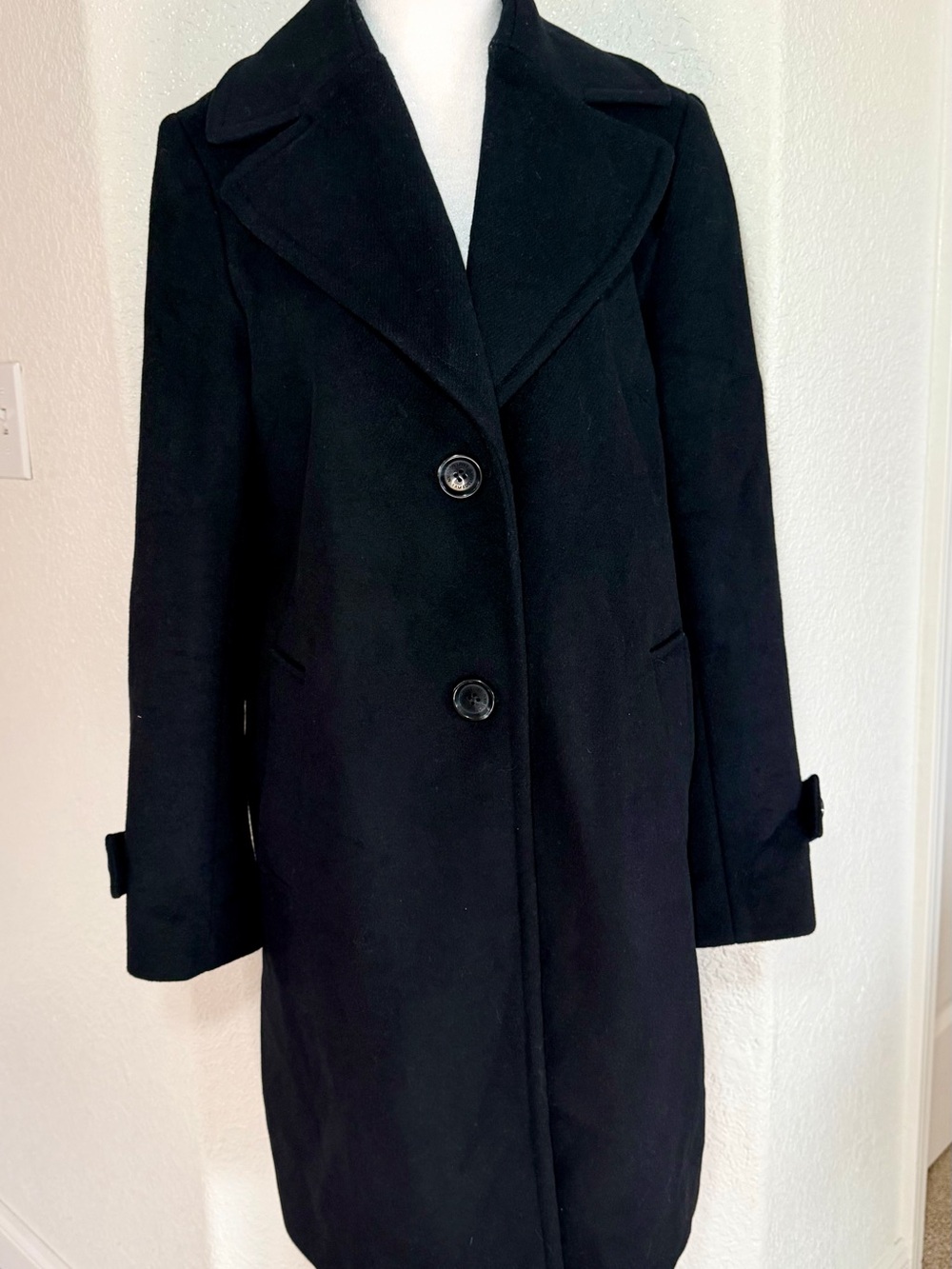 Sam Edelman Clean Notch 2-Button Wool Blend Midi Coat Black Size 12